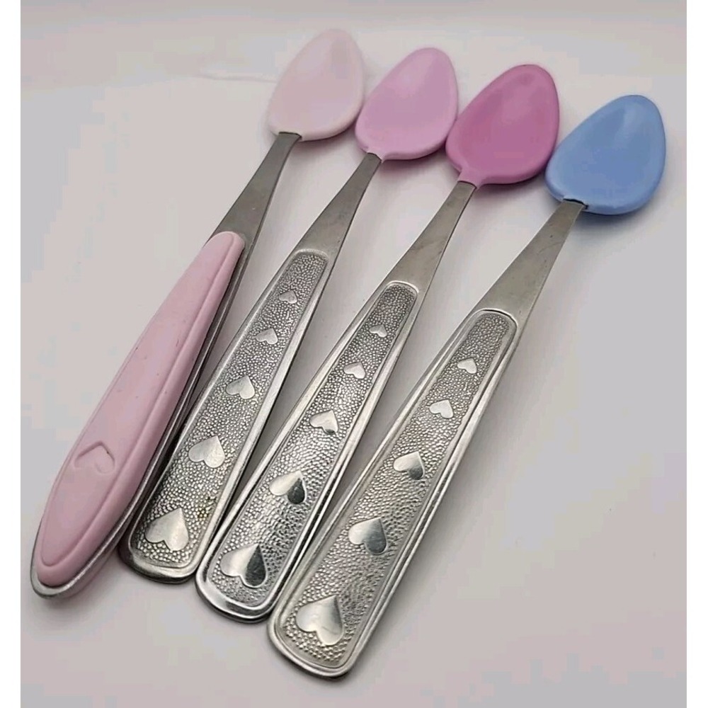 4 VTG Munchkin Baby Spoon Rubber 1996 90s Stainless Steel Pink Blue‎ Tip Infant